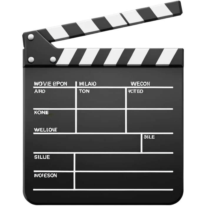 basic movie slate in black and white, clean lines and simple design emoji