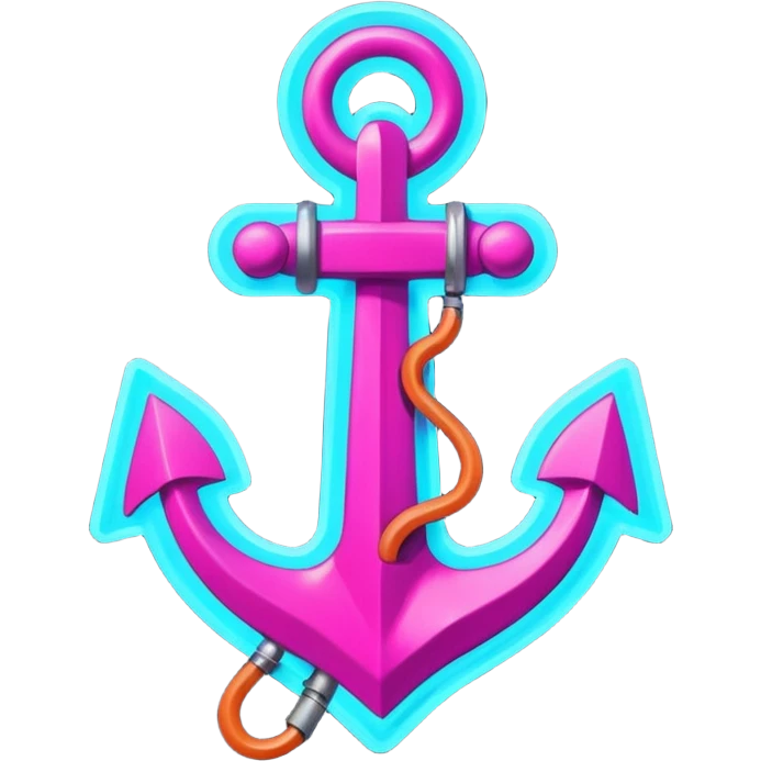 A neon futuristic cyberpunk anchor line drawing, that would be made of neon tubing on a sign emoji