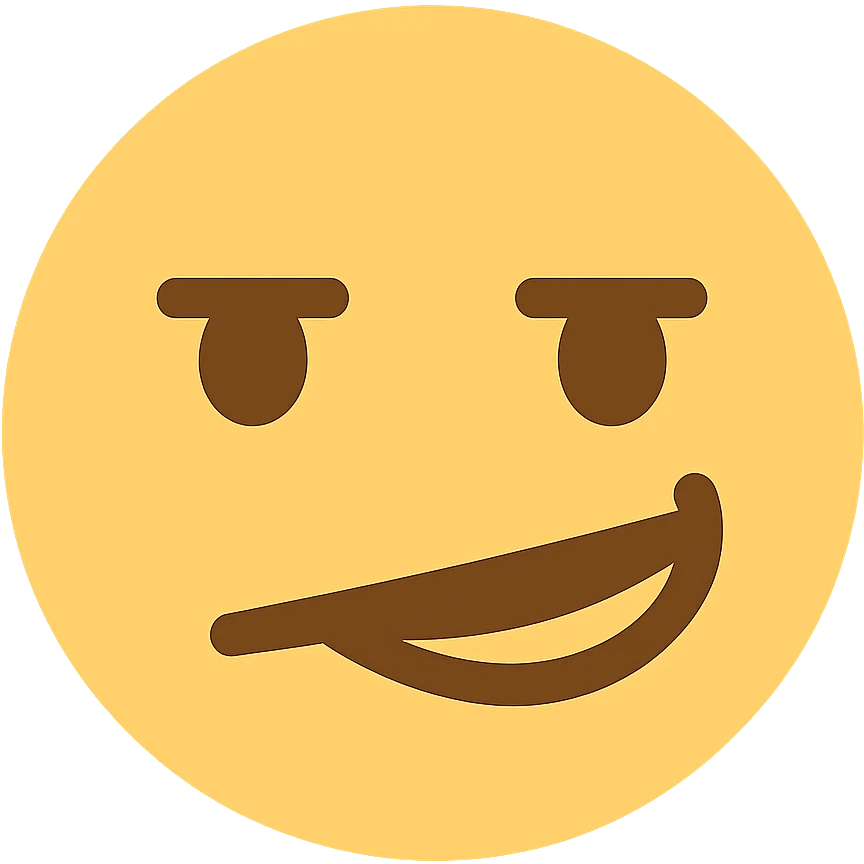 Add color to the sarcastic emoji, keeping the icon style with a transparent background. The emoji should have a sarcastic expression with colored details consistent with icon style. emoji