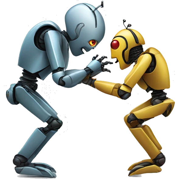 A robot and a bug fighting each other emoji
