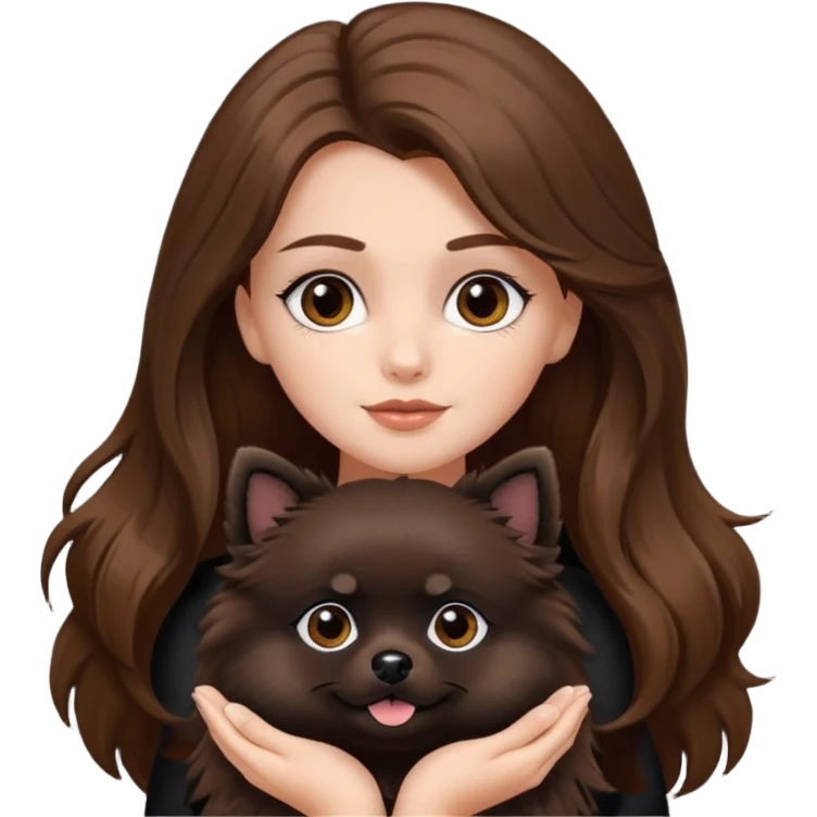 Black pomerian with a white girl with a long hair brown and brown eyes emoji