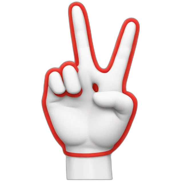 white 3d cartoon hand doing peace sign with a red string around the pointy finger emoji