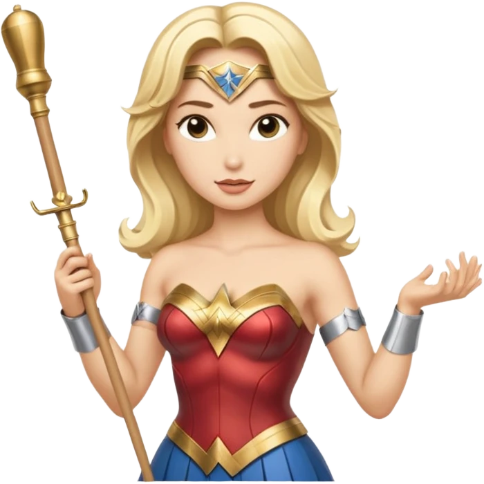 Blonde Wonder Woman holding white orchestra conductor’s baton and bell emoji