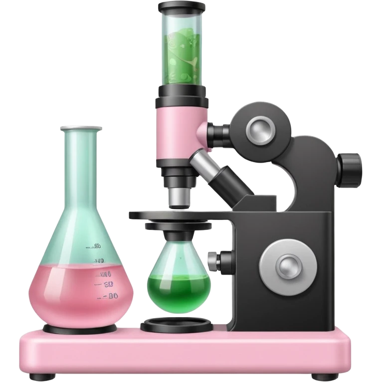 laboratorios, tubo de ensayo y microscopio todo en una imagen, que sean colores rosas, blancos, verde y beish emoji
