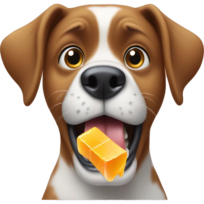 A surprised dog eating ice cube  emoji