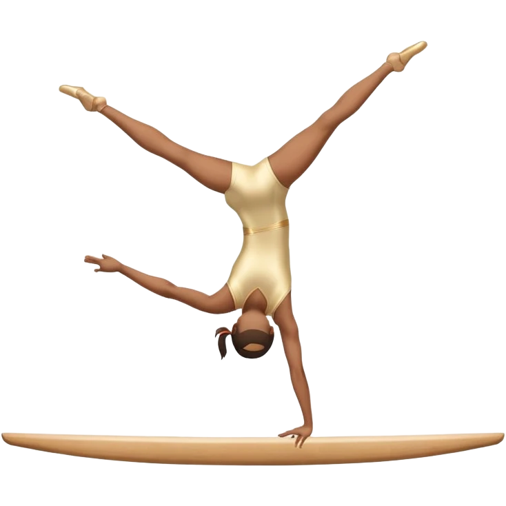 An artistic emoji of a professional sports acrobat performing a stunning balance pose on a narrow beam. The acrobat showcases perfect control, flexibility, and strength, executing an elegant handstand. The background features a bright gymnastics arena with spotlights. emoji
