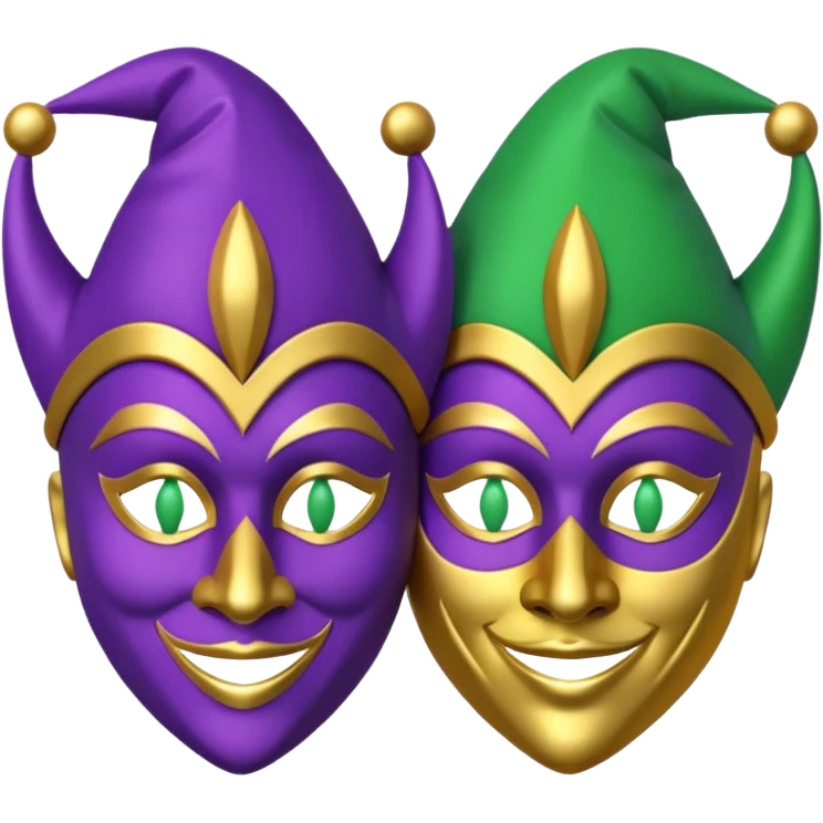 2 jesters masks for mardi gras in purple gold and green like the apple emoji emoji