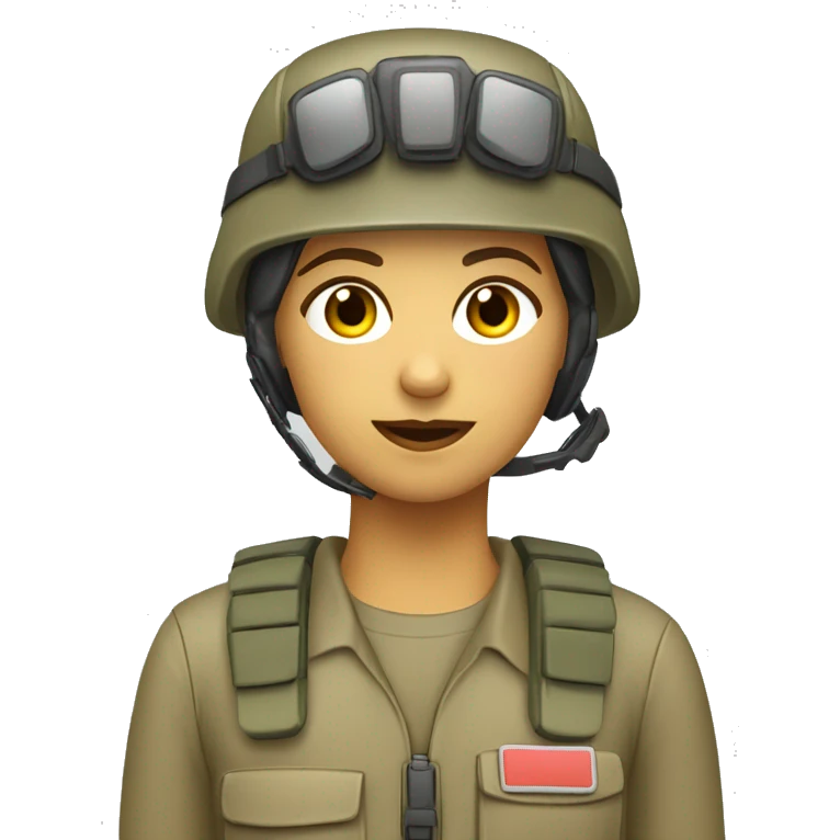 operator dressed in khaki color with a milatary helmet, without glasses, without headset, preferably female white emoji