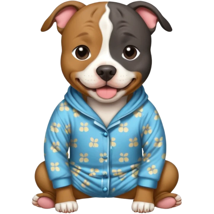 a brindled, black and tan pit bull wearing comfy pajamas emoji