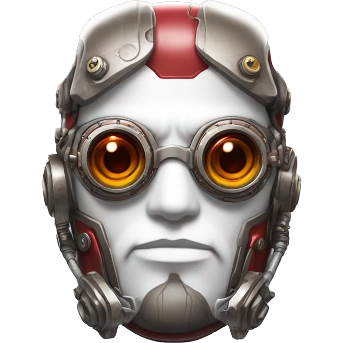 Red skin male cyborg head with white goatee and white steampunk goggles emoji
