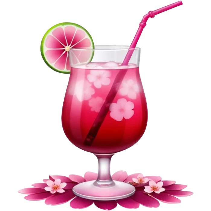 alcoholic drink with an ombre affect, made with cherry blossom petals, grenadine and sour limes emoji