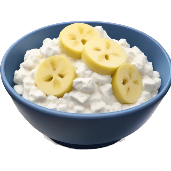 Cottage cheese in a bowl with banana slices as a topping emoji