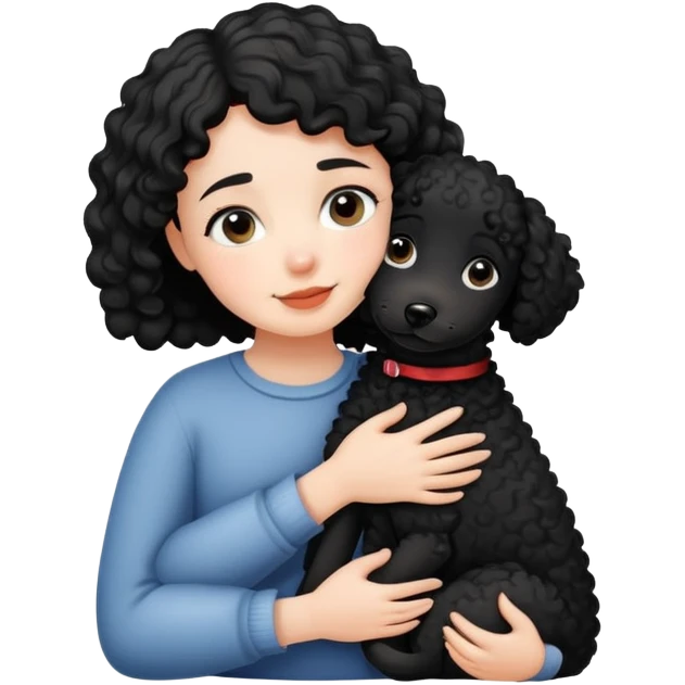 Short-haired girl hugging black curly dog emoji