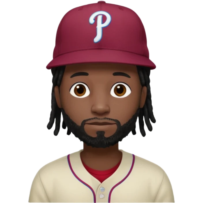 Black man with short black dreads and burgundy fitted Phillies hat and no hair on shoulders emoji