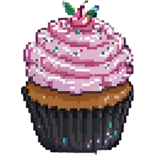 pixel art cupcake with pink icing and sprinkles emoji