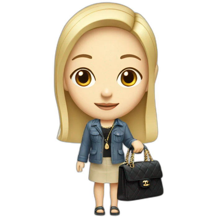 Blonde Asian girl who is a software engineer with Birkin bag and Chanel necklace emoji