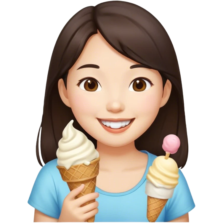 Asian brunette girl ice cream  emoji