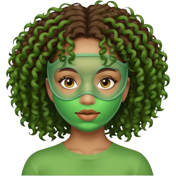 lightskin girl with green facemasks and brown curly hair emoji