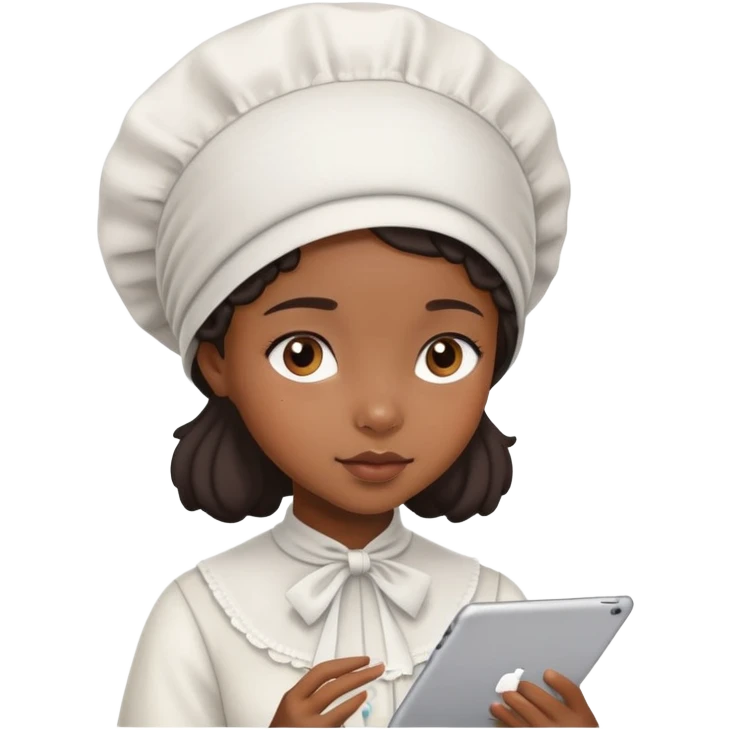 Black girl with a bonnet on and watching her ipad emoji