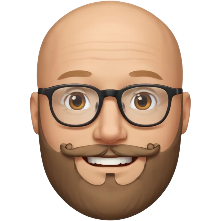 Bald white man with glasses and beard smiling big emoji