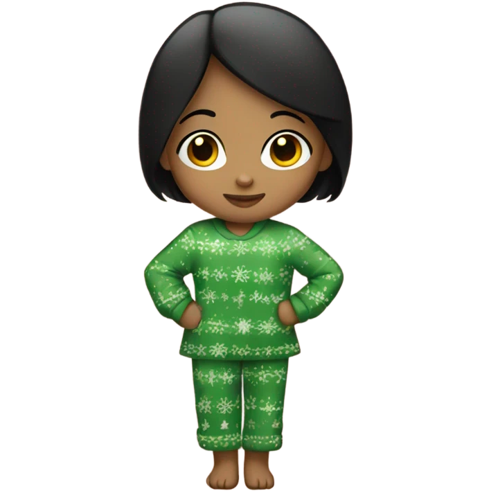 Little girl in Christmas pajamas with black hair emoji
