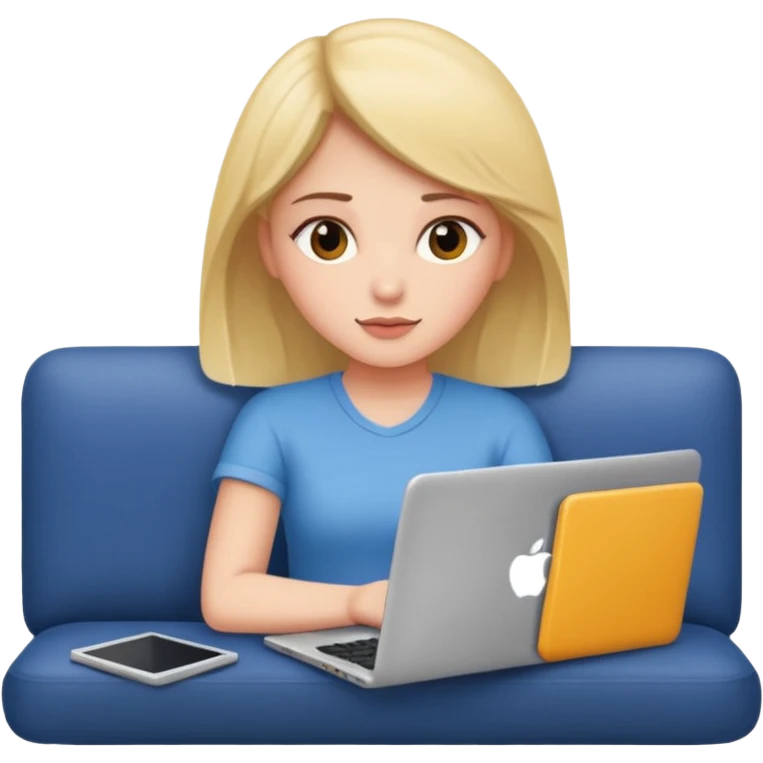 A girl is lying on the couch with a laptop, working emoji