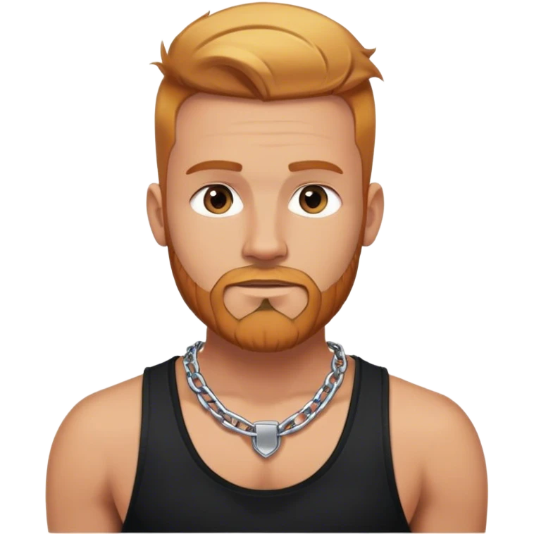 Buff hot man mid 30s selfie with thick silver chain link necklace and reddish blonde hair and beard with shaved sides of head and blond highlights on top in black tank top emoji