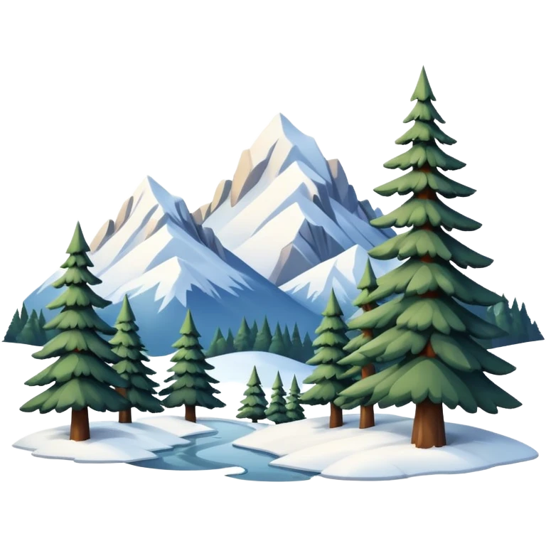 Snowy mountains with pine trees scenic full scenery realistic real realism photography  emoji