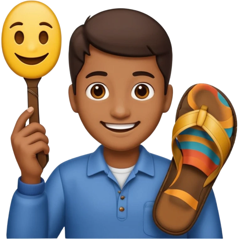 Smile, emoji, holding a chappal emoji