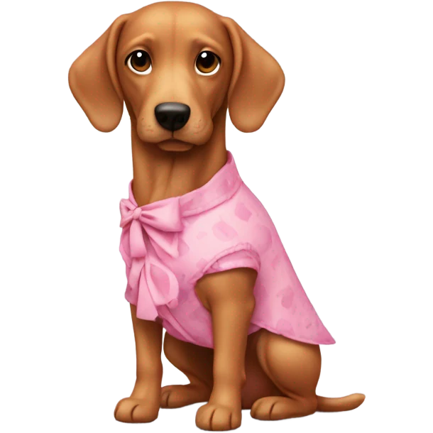 Perrito salchicha con vestido rosa y lazos coqueth emoji