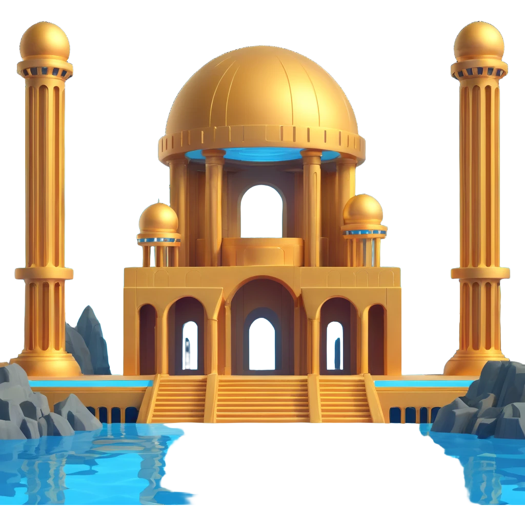futuristic Anunnaki golden underwater base with full structure, domes and pillars emoji