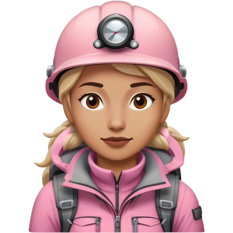 female mountain climber wearing light pink emoji