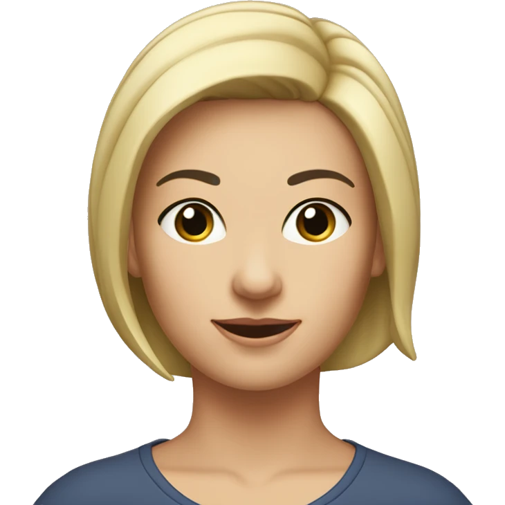 A head and shoulders shot of a 40 year old caucasian woman with black short hair wearing a tshirt. emoji