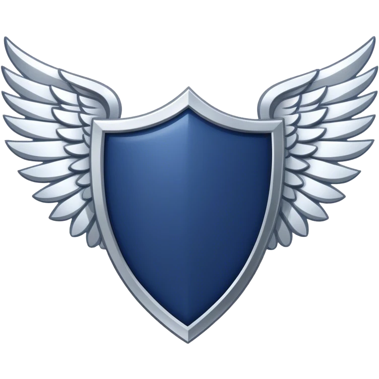 a navy blue shield with large silver wings emoji