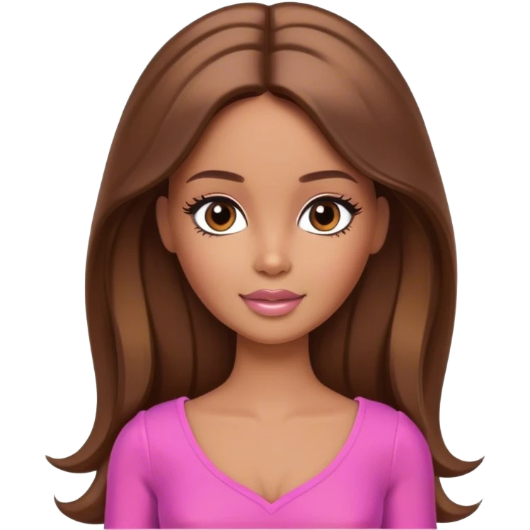 brown barbie brown hair long middle part full head emoji