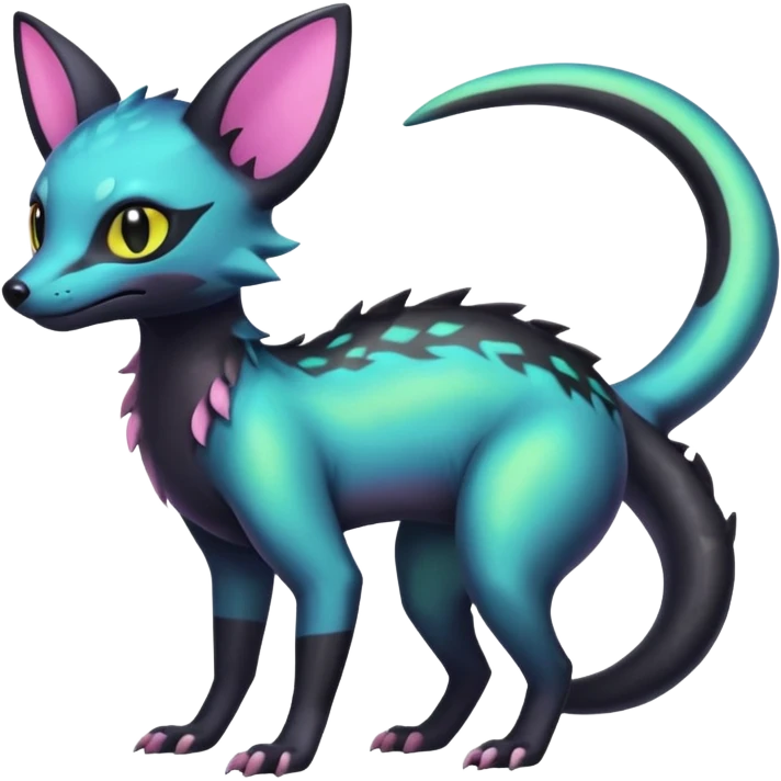Neon pastel iridescent Salandit-Umbreon-Genet-Noivern-Civet-Hybrid (Full body) emoji