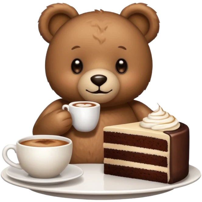 Morning teddy cappuccino with chocolate cake emoji