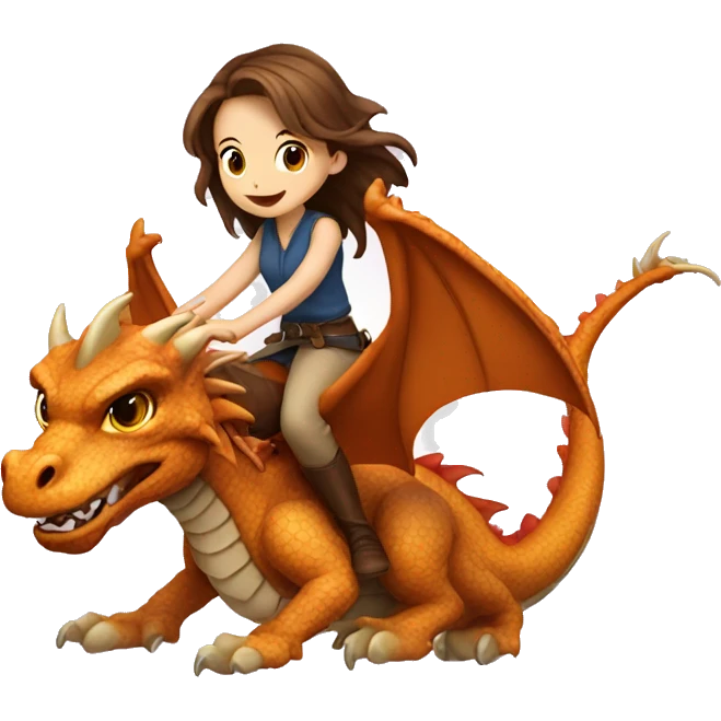 Very beautiful girl with brown hair riding on dragon emoji