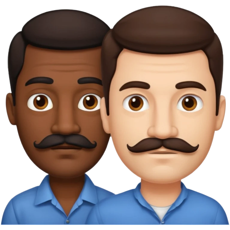 Gay couple. Tall dark indian man with mustache and shorter white man with dark brown hair and no mustache. emoji