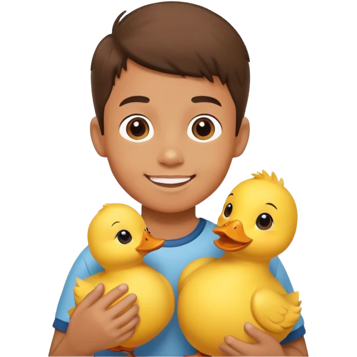 Yellow stuffed animal duck being held by a happy boy emoji