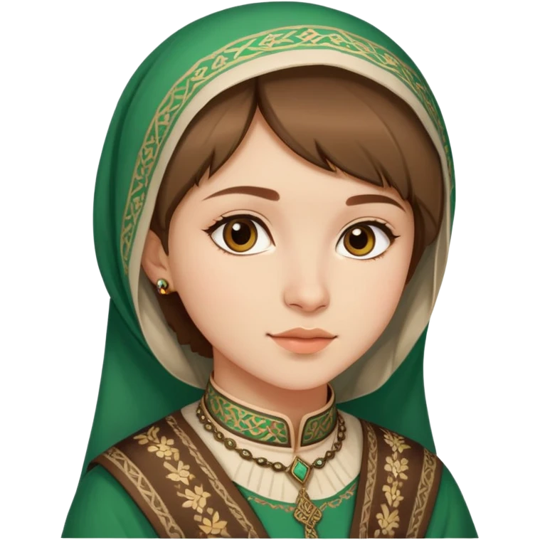 20-year-old Chechen girl with short brown hair wearing traditional Chechen outfit emoji