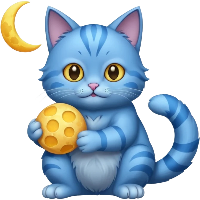 Blue cat holding a moon in it’s paws 🌙🐱 emoji
