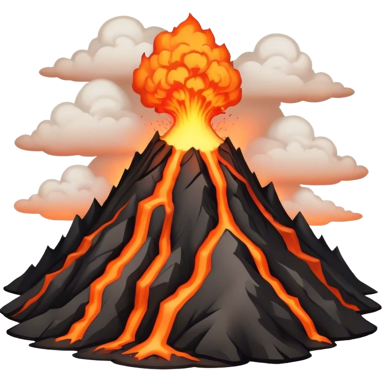 Cinematic Realistic Volcano Emoji, Powerful and awe-inspiring, with molten lava flowing from its jagged, smoking peak, casting an orange glow in the surrounding darkness. The landscape around it is barren and rocky, with clouds of ash rising into the sky. Soft glowing outline, capturing the essence of raw power and fiery energy in a towering volcano. emoji