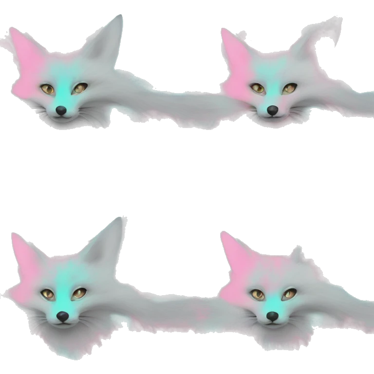 Faded dark Tie dye beige gray fox in pink cyan gray black beige gold jewellery emoji