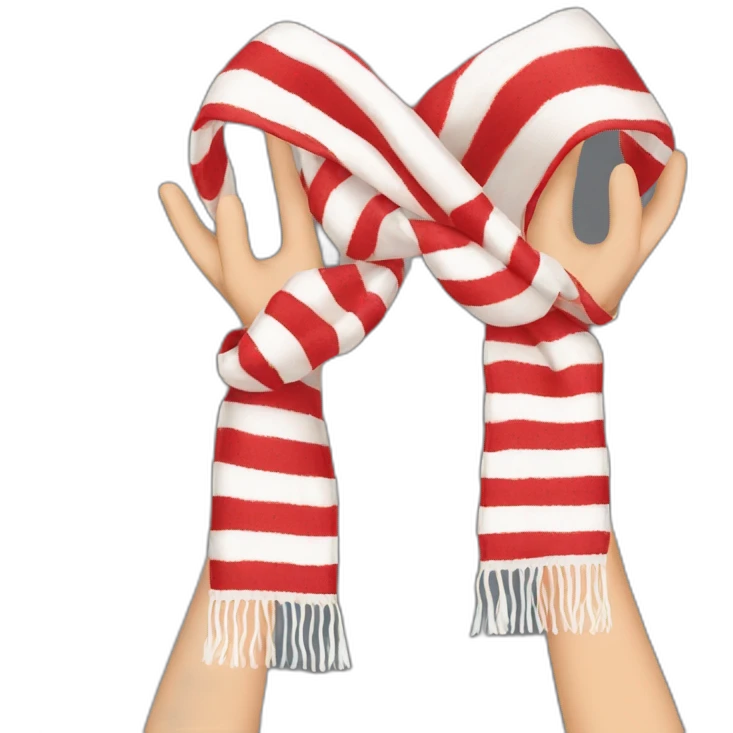 Red and white scarf held up by two hands emoji