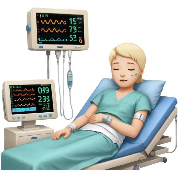 a PATIENT waking up before a surgery sleeping. And ONLY ONE monitor with vitals and numbers emoji