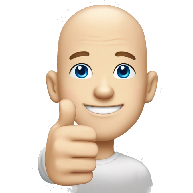 Head man happy bald boy blue-eyed giving thumbs-up no white shirt, just the face and hand emoji