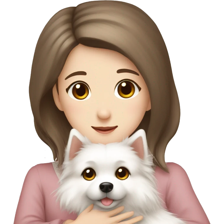 Japanese spitz dog hug brown hair girl with dress emoji