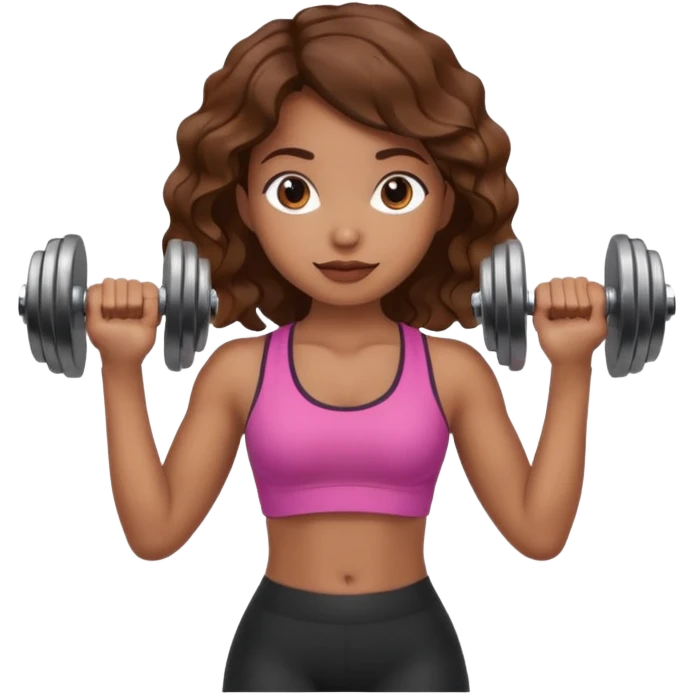 Brown wavy girl with dumbells in her hands emoji