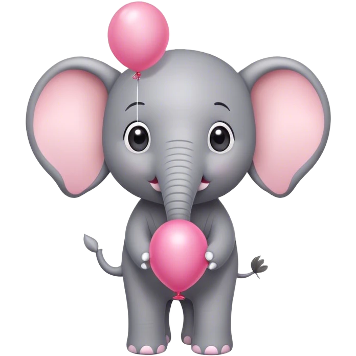 Create a Pixar style Little pink and gray elephant with big cute eyes with a balloon  emoji